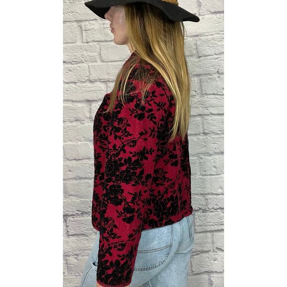 Sara Isabella Felted Wool Blend Shacket/Zip Up Sweater with Velour Embossing - Picture 4 of 9